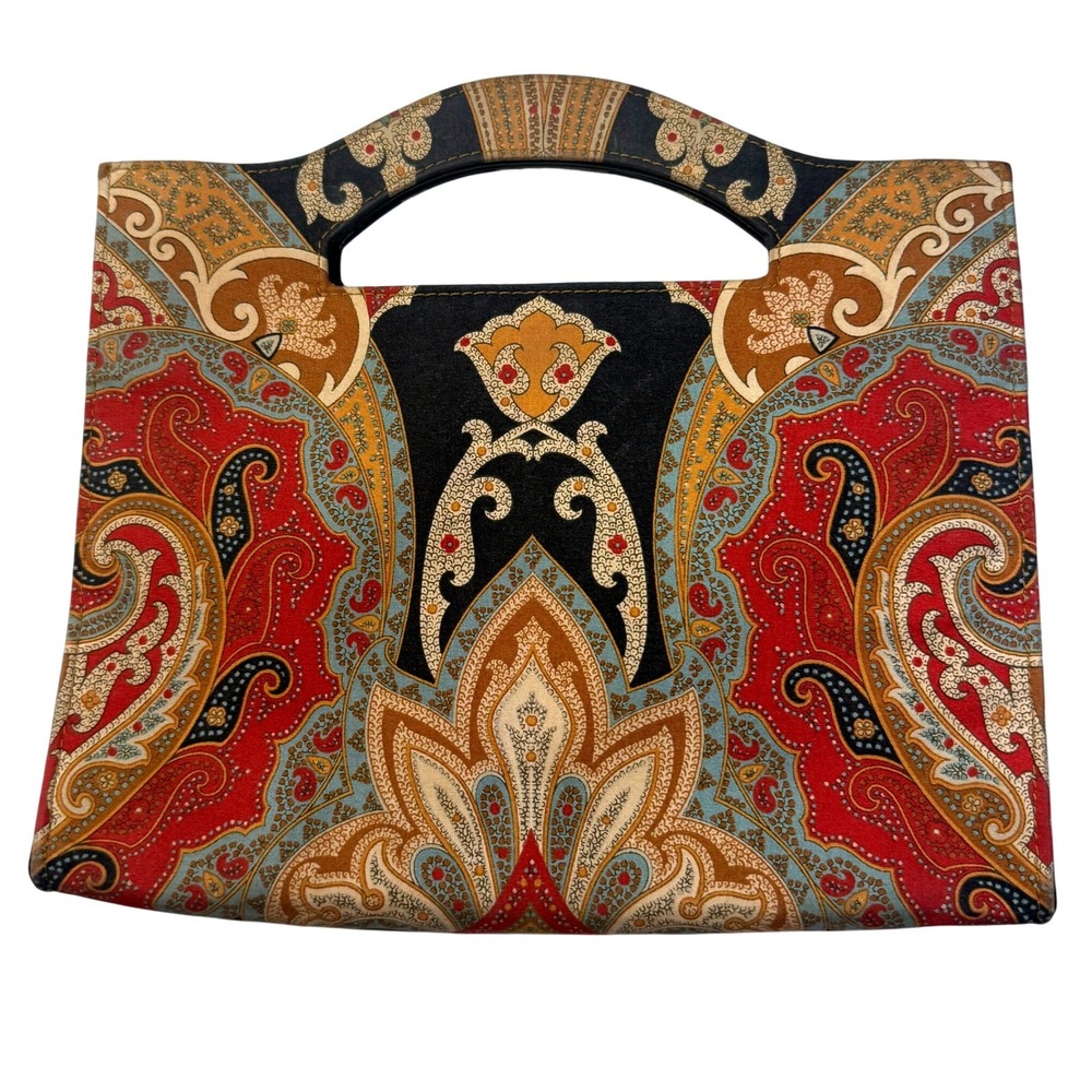 Vintage Lili Paisley Tapestry Handbag Red Gold Boho Top Handle Maximalist Chic